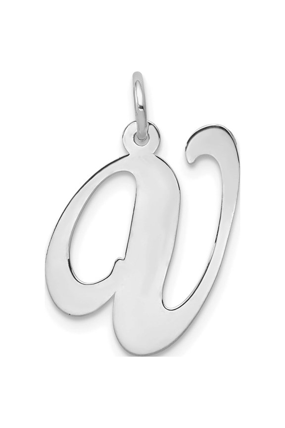 14K White Gold Large Fancy Script Letter V Initial Charm