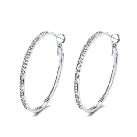 Amy and Annette 14K White Gold Large Hoop Earrings with crystals from Swarovski in 14K White Gold Plated