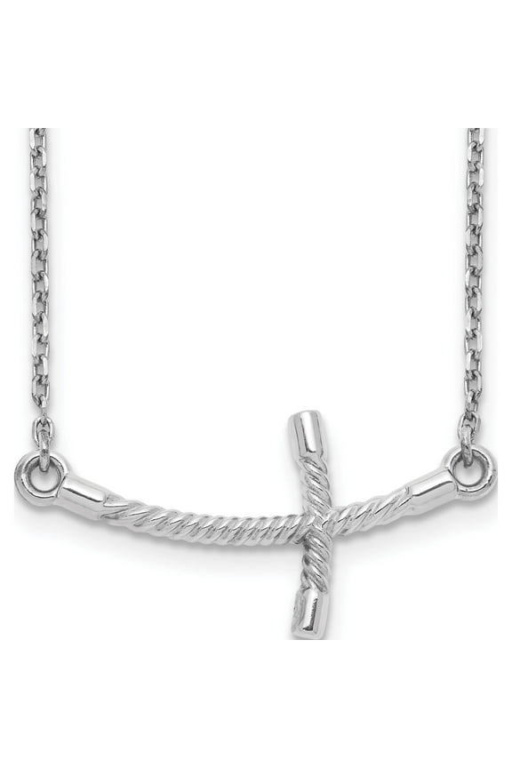 14K White Gold Large Sideways Curved Twist Cross Necklace (19 X 1) Made In United States sf2089-19
