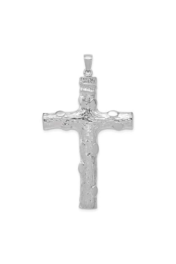 14K White Gold Large Tree Textured Cross Pendant K5459W