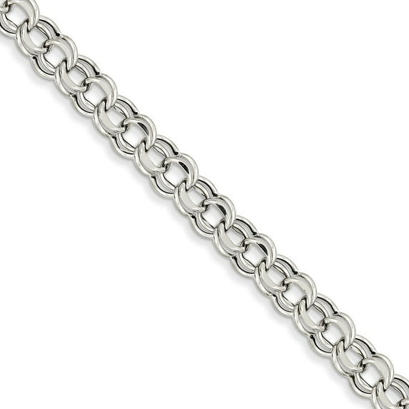 14K White Gold Lite 7.5mm Double Link Charm Bracelet