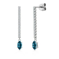 14K White Gold London Blue Topaz and White Lab Grown Diamond Long Liner Dangle Earrings for Women | 0.96 Cttw | Gemstone November Birthstone | Marquise 6X3MM | White Gold Chain Drop Earrings