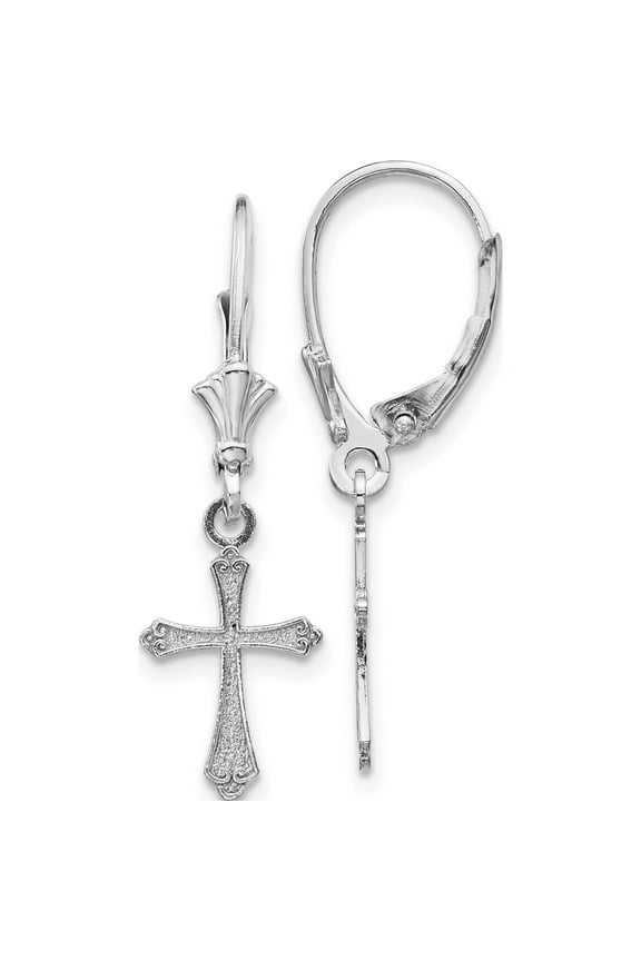 14K White Gold MINI CROSS w/SCROLL TIPS / LEVERBACK EARRINGS