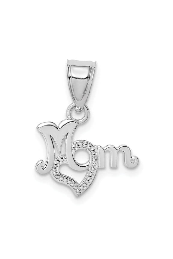 14K White Gold MOM with Heart Pendant D3938W