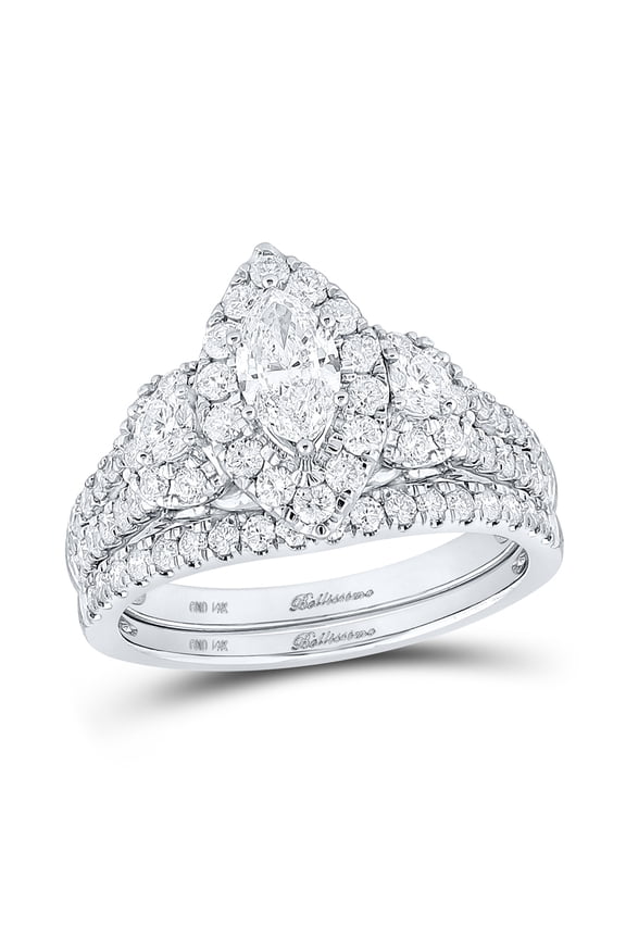 14K White Gold Marquise Diamond Bridal Wedding Ring Band Set 1-1/2 Cttw, Womens Size: 5-10