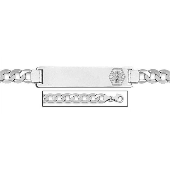 14K White Gold Medical ID Bracelet W/ Curb Chain - 7-1/2 inch