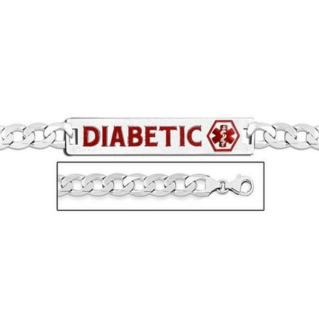 14K White Gold Medical ID Bracelet W/ Curb Chain with Enamel - 7-1/2 Inch