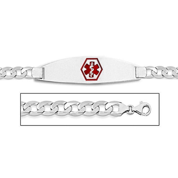 14K White Gold Medical ID Bracelet W/ Curb Chain with Enamel - 7 Inch