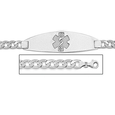 14K White Gold Medical ID Bracelet W/ Curb Chain with Enamel - 8-1/2