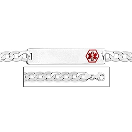 14K White Gold Medical ID Bracelet W/ Curb Chain with Enamel - 8 Inch