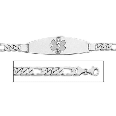 14K White Gold Medical ID Bracelet W/ Figaro Chain - 7 Inch
