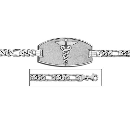 14K White Gold Medical ID Bracelet W/ Figaro Chain - 7 Inch