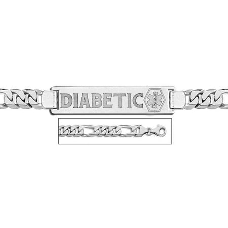 14K White Gold Medical ID Bracelet W/ Figaro Chain - 7 Inch