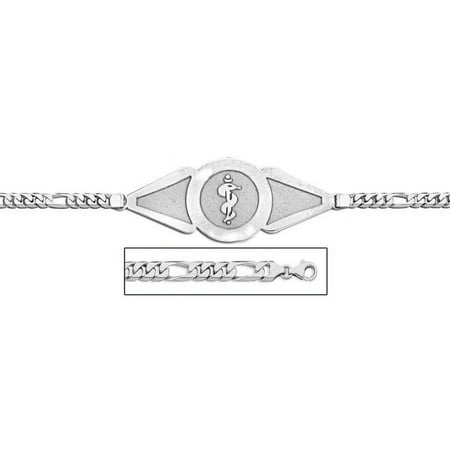 14K White Gold Medical ID Bracelet W/ Figaro Chain - 7 Inch