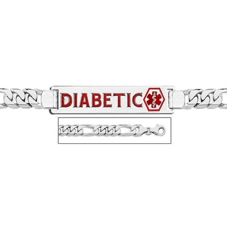 14K White Gold Medical ID Bracelet W/ Figaro Chain with Enamel - 7 Inch