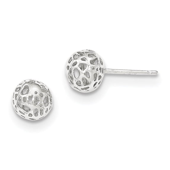 14K White Gold 7.5mm Fancy Pierced Ball Post Earrings YE1693