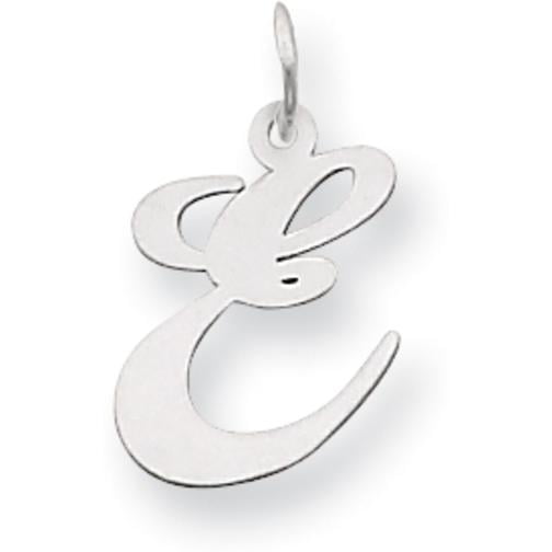 14K White Gold Medium Fancy Script Initial E Charm