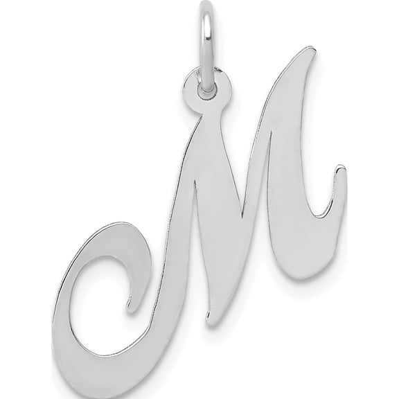 14K White Gold Medium Fancy Script Letter M Initial Charm Made In United States yc653m