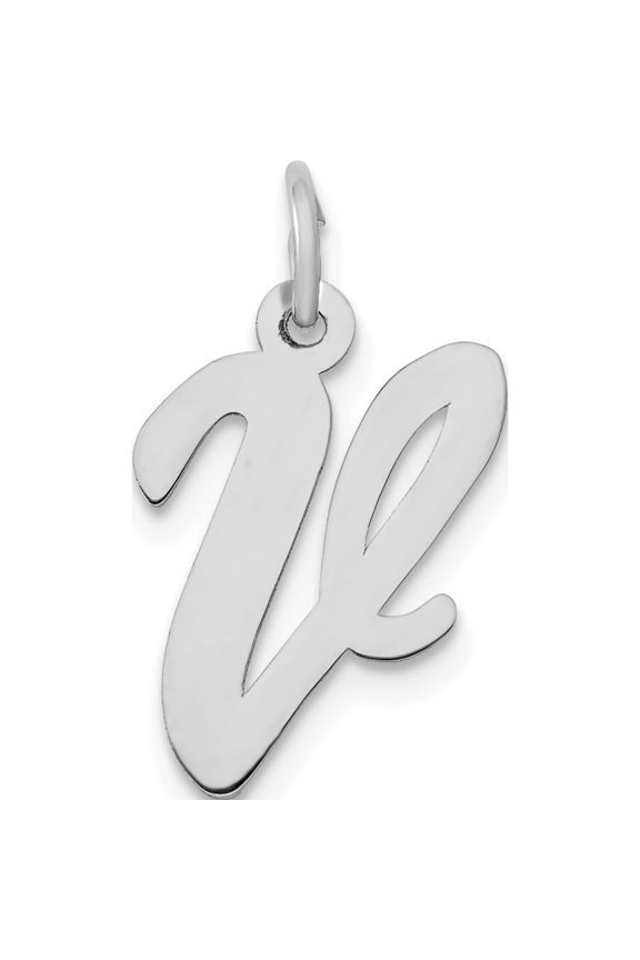 14K White Gold Medium Script Letter V Initial Charm