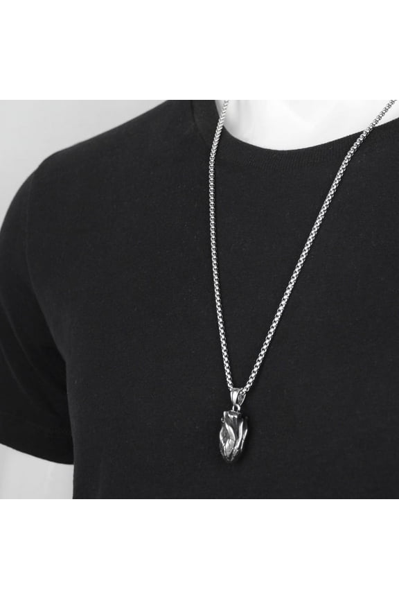 14K White Gold Men's Anatomical Real Human Heart Pendant Necklace Chain Accessories