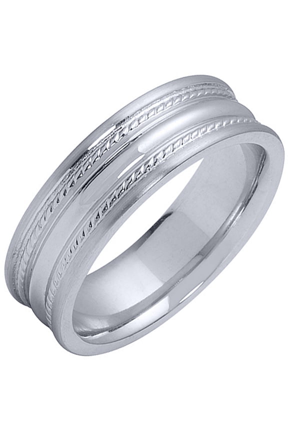 14K White Gold Mens Wedding Band 6mm High Gloss Braided Comfort Fit