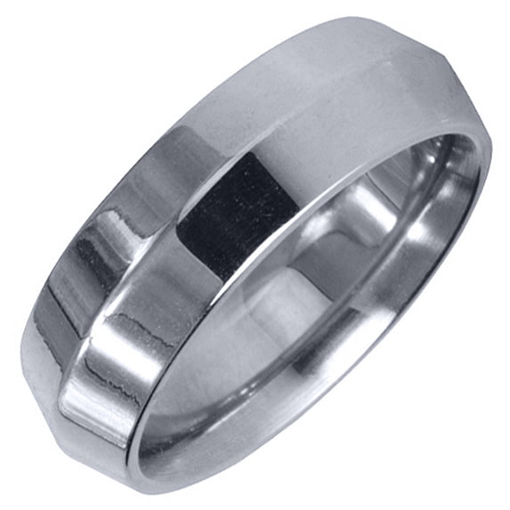 14K White Gold Mens Wedding Band 6mm High Gloss Comfort Fit