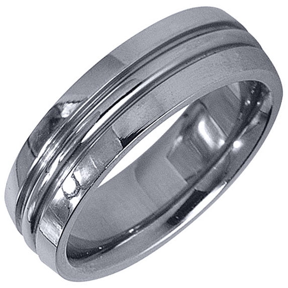 14K White Gold Mens Wedding Band 6mm High Gloss Milgrain Comfort Fit