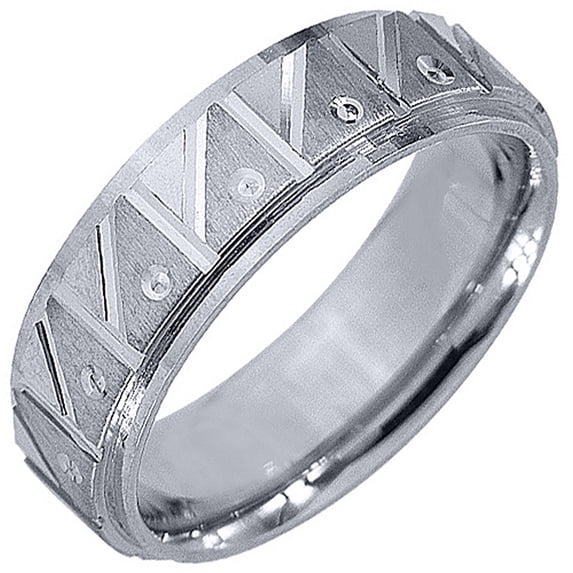 14K White Gold Mens Wedding Band 6mm Satin Comfort Fit