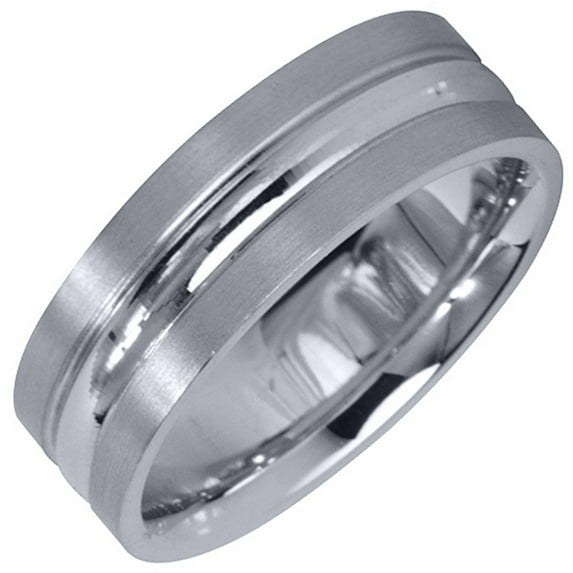 14K White Gold Mens Wedding Band 6mm Satin Comfort Fit