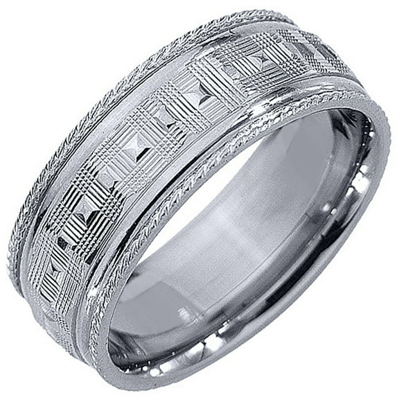 14K White Gold Mens Wedding Band 7mm High Gloss Comfort Fit
