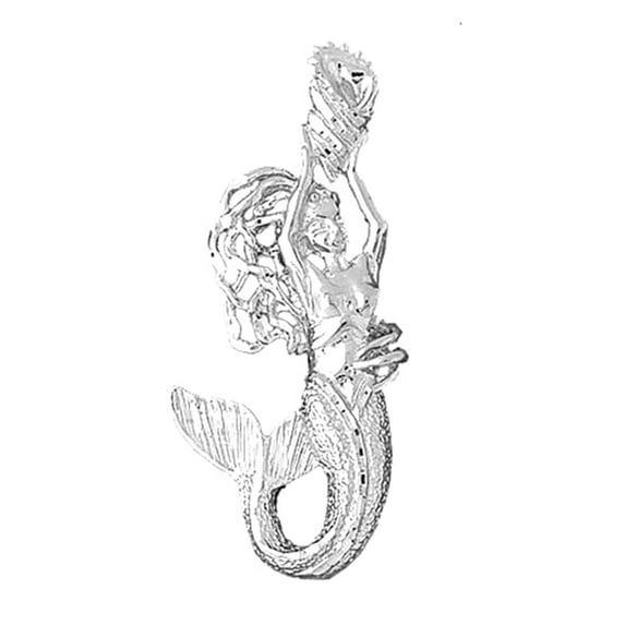 14K White Gold Mermaid Pendant - 57 mm