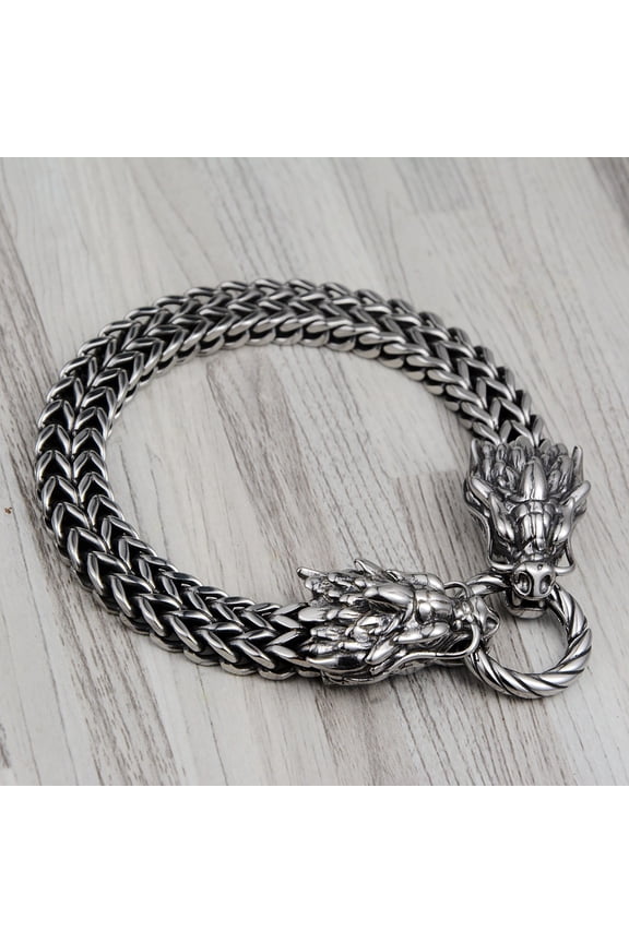 14K White Gold Mesh Chain Wolf Punk Bracelet with Spring Ring Clasp Men\\'s Biker Jewelry Punk Rock Party Accessory
