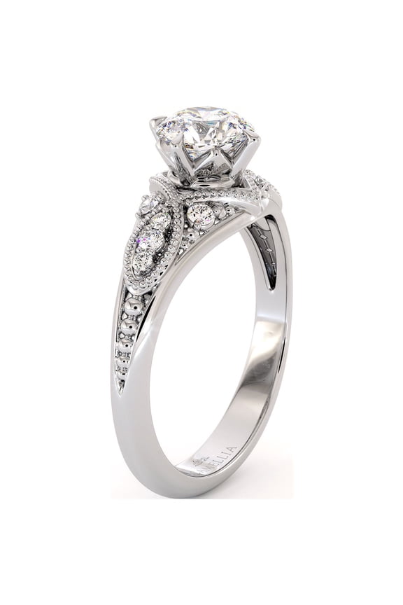 14K White Gold Milgrain Accent Engagement Ring