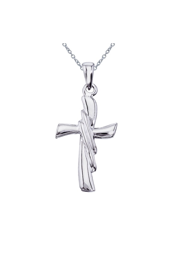 14K White Gold Modern Cross Pendant