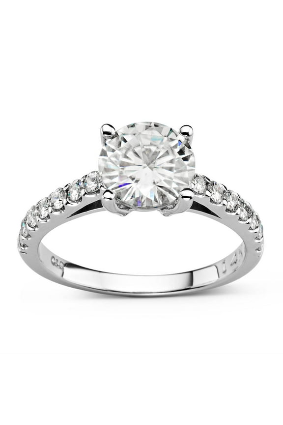 14K White Gold Moissanite 8.0mm Round Engagement Ring- Size 7 2.22cttw DEW