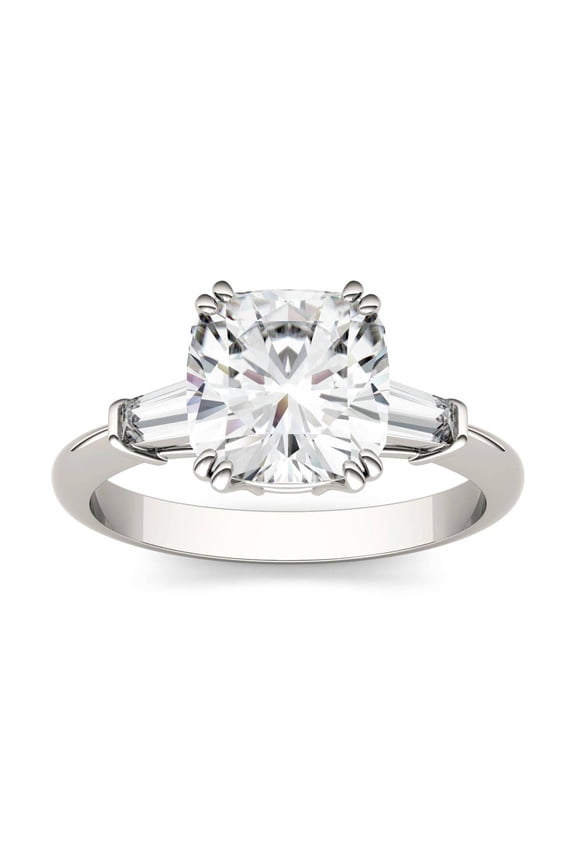 14K White Gold Moissanite 8mm Cushion Engagement Ring-Size 5 2.77cttw DEW