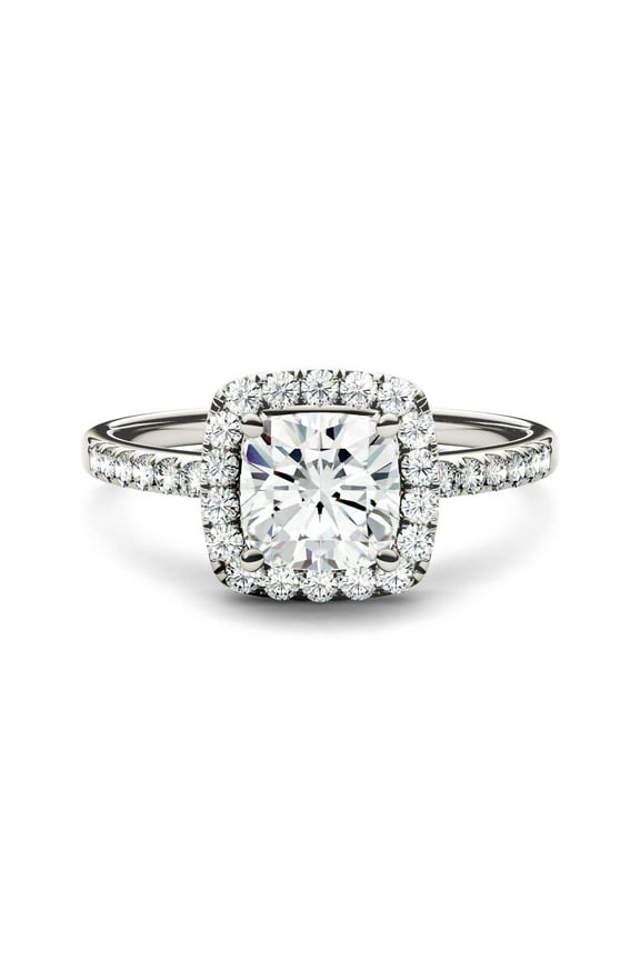 14K White Gold Moissanite 6mm Cushion Engagement Ring-Size 9 1.40cttw DEW