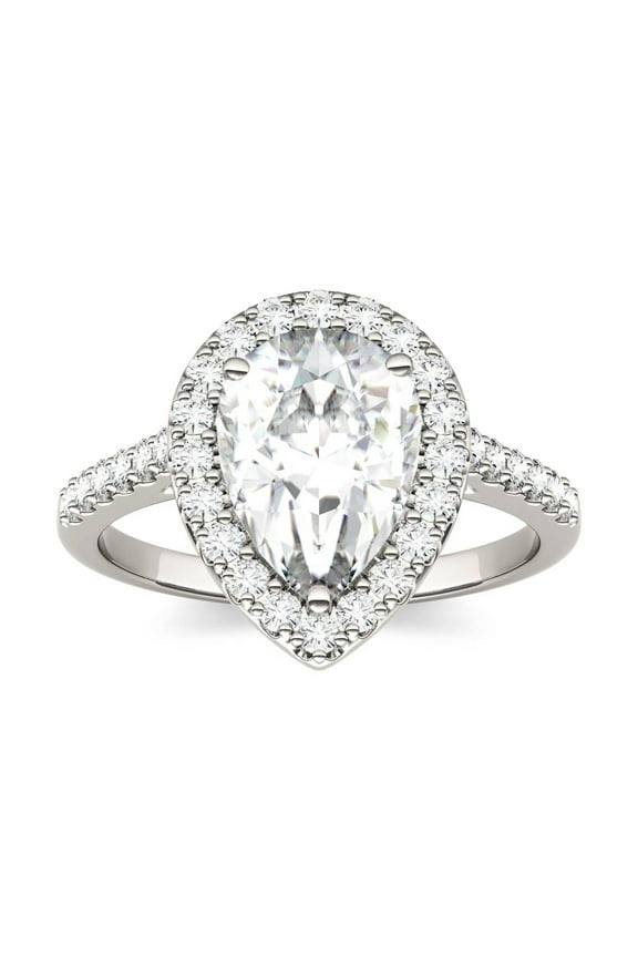 14K White Gold Moissanite 10x7mm Pear Engagement Ring-Size 9 2.58cttw DEW