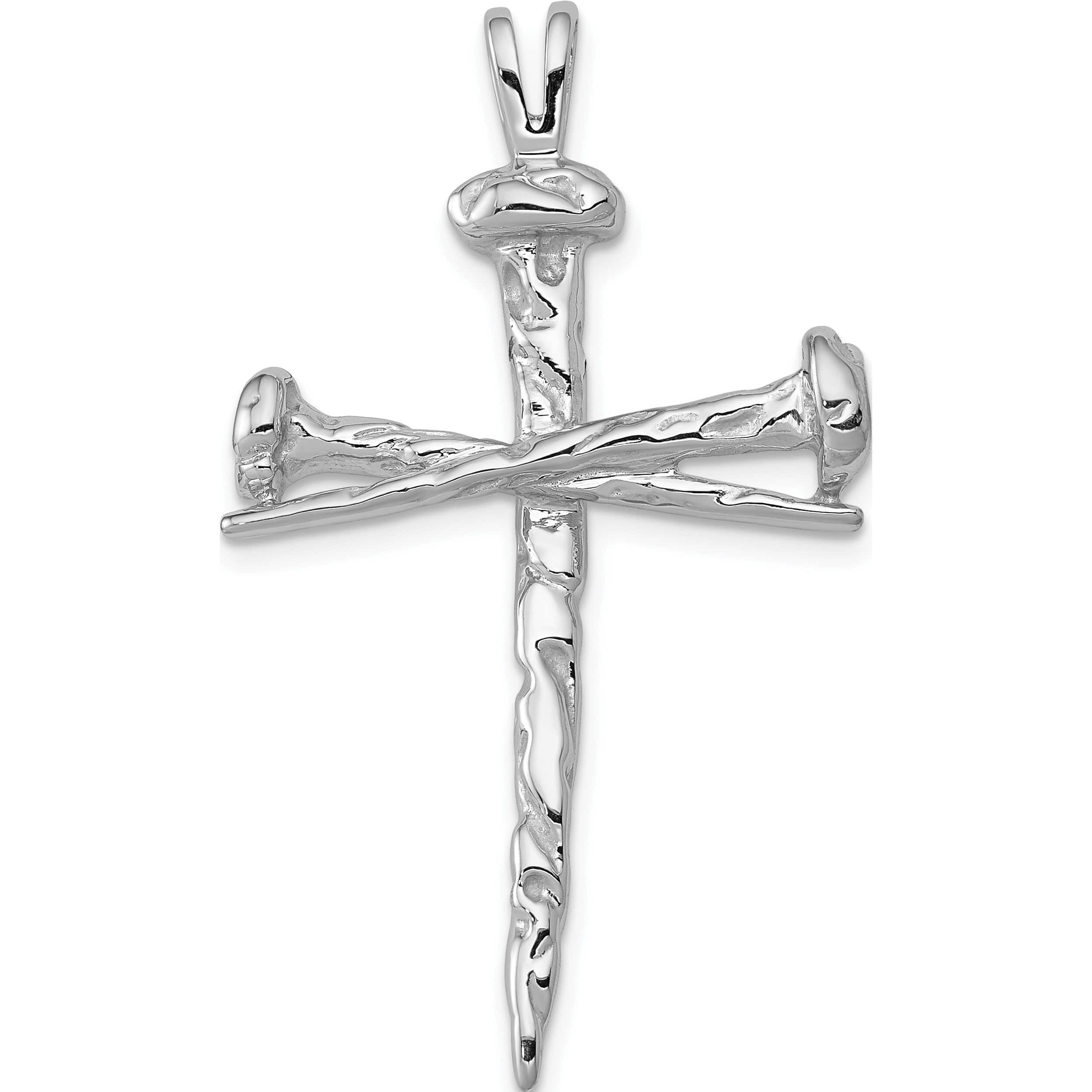 14K White Gold Nail Cross Charm (42 X 25) Made In United States xr494