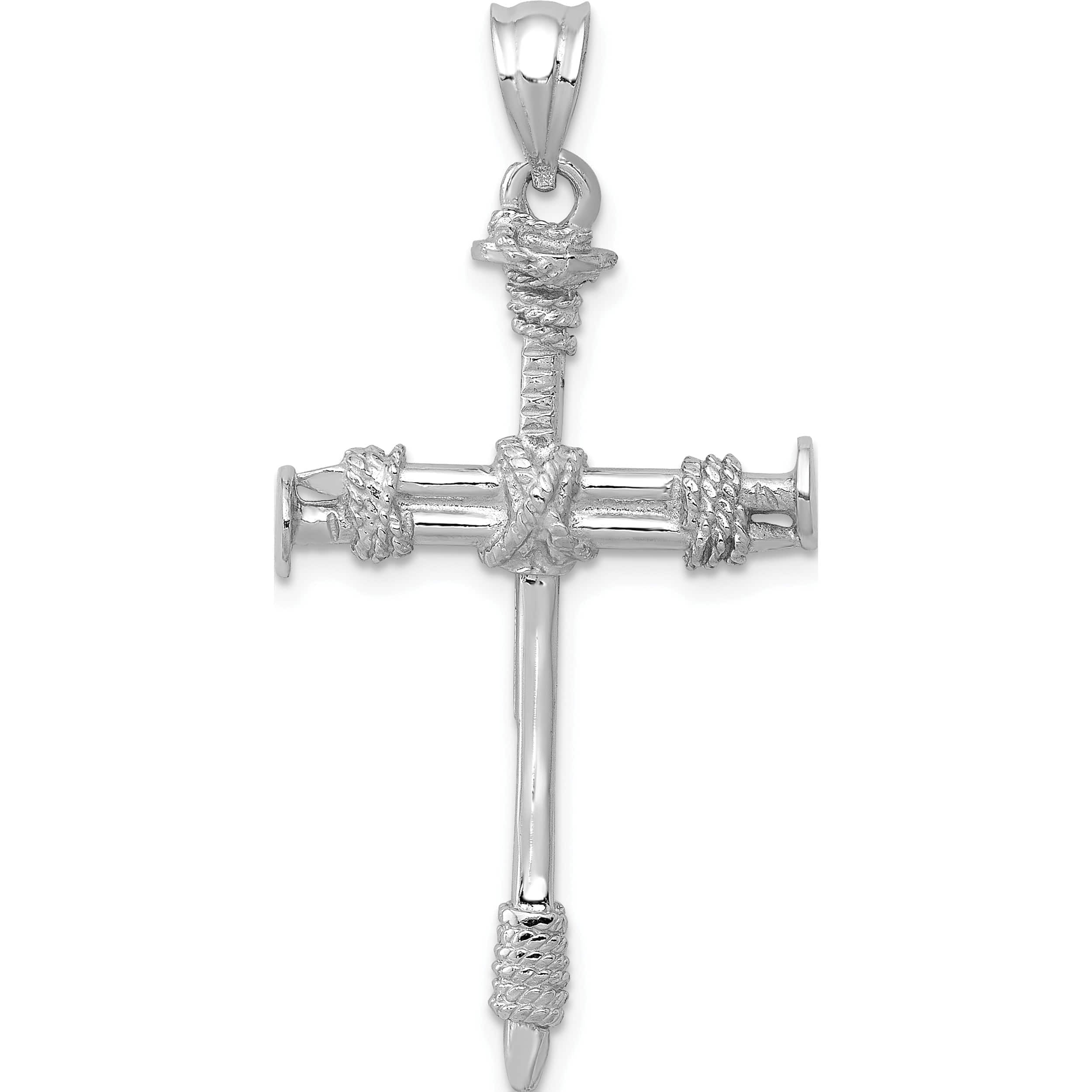 14K White Gold Nail Cross Pendant (40 X 20) Made In United States d807