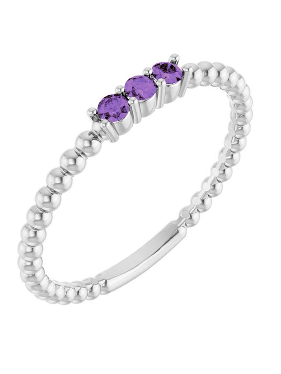 14K White Gold Natural Amethyst Beaded Ring - Solid Gold Fine Jewelry | Jewelry by Sweet Pea