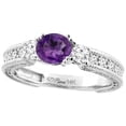thumbnail image 1 of 14K White Gold Natural Amethyst & Diamond Ring Round 6 mm, size 6, 1 of 4