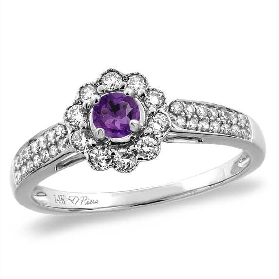 14K White Gold Natural Amethyst Engagement Ring Round 4 mm, size 7.5