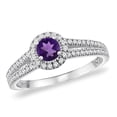 thumbnail image 1 of 14K White Gold Natural Amethyst Split Shank Diamond Halo Engagement Ring 4mm Round, size 10, 1 of 3