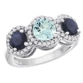 thumbnail image 1 of 14K White Gold Natural Aquamarine & High Quality Blue Sapphire Sides Round 3-stone Ring Diamond Accents, size 5.5, 1 of 2