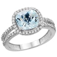thumbnail image 1 of 14K White Gold Natural Aquamarine Ring Cushion-cut 8x8 mm 2-row Diamond Accents, size 9.5, 1 of 4