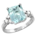 thumbnail image 1 of 14K White Gold Natural Aquamarine Ring Octagon 9x7mm Diamond Accent, size 8, 1 of 1