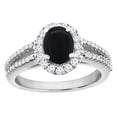 thumbnail image 1 of 14K White Gold Natural Black Onyx Split Shank Halo Engagement Ring Oval 7x5 mm, size 8.5, 1 of 2