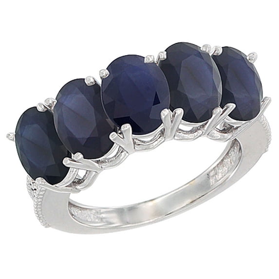 14K White Gold Natural Blue Sapphire 1.14 ct. Oval 7x5mm 5-Stone Mother's Ring with Diamond Accents, size 5.5