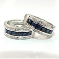 thumbnail image 1 of 14K White Gold Natural Blue Sapphire & Diamond Hinged Hoop Huggie Earrings, 1 of 3